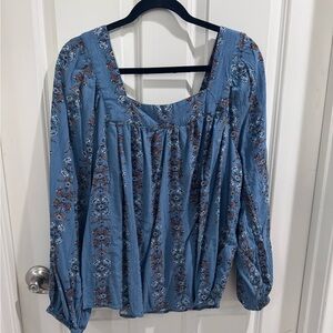 Sonoma Blue Floral Long Sleeve Blouse size XL